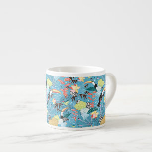 Tropisk struktur med Toucans och Hummingbirds Espressomugg