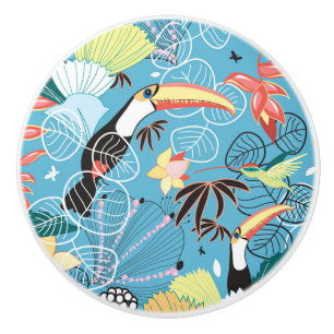 Tropisk struktur med Toucans och Hummingbirds Knopp