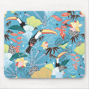 Tropisk struktur med Toucans och Hummingbirds Musmatta