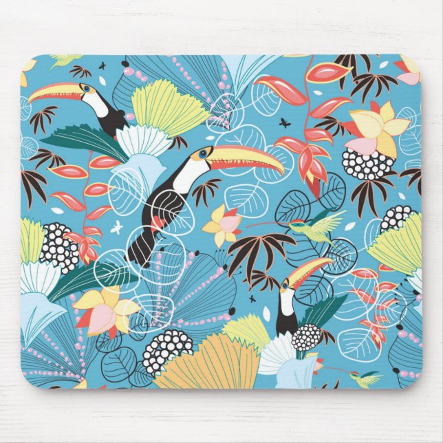 Tropisk struktur med Toucans och Hummingbirds Musmatta (Framsidan)