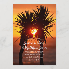 Tropisk strupe Handflatan Träd Ocean Sunset Bröllo Inbjudningar