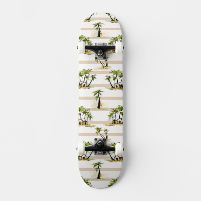 Tropisk stuga och palmer skateboard bräda 21,5 cm (Framsida)