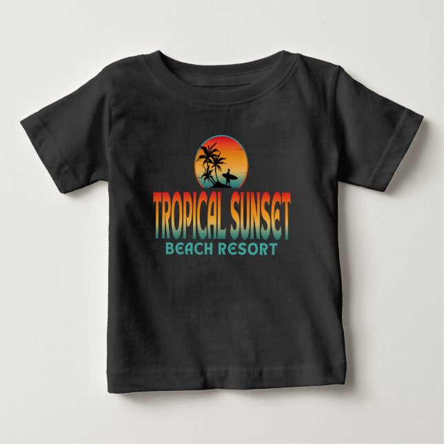 TROPISK SUNSET BEACH RESORT SOMMER SURFING T SHIRT (Framsida)
