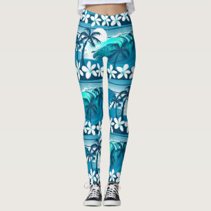 Tropisk surfa vinkar med palmträd leggings