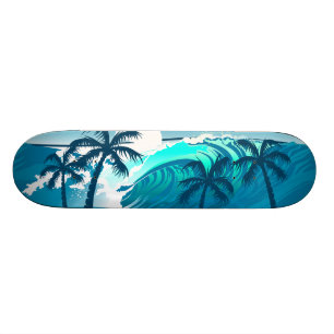 Tropisk surfa vinkar med palmträd mini skateboard bräda 18,5 cm