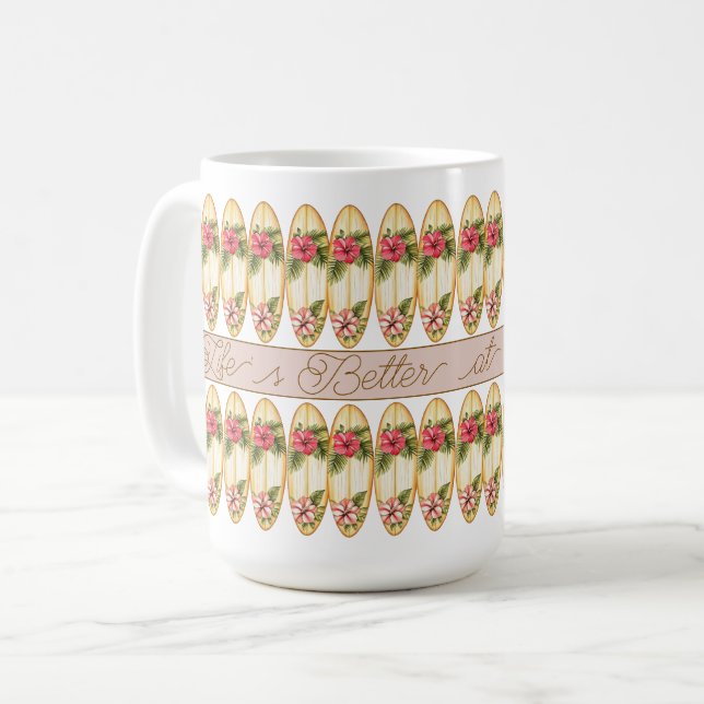 Tropisk Surfbräda Blommig Design – Anpassningsbar  Kaffemugg (Framsida vänster)