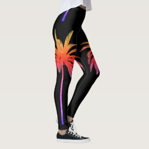 Tropisk svart damasker för vildregnbågepalmträd leggings