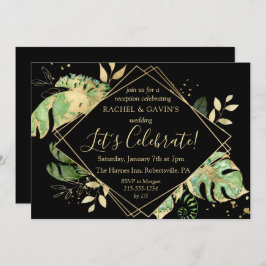 Tropisk svart & guld vigselreception  inbjudningar