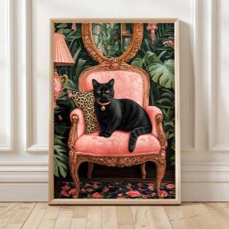 Tropisk svart katt på soffa Poster Print, rolig Bl