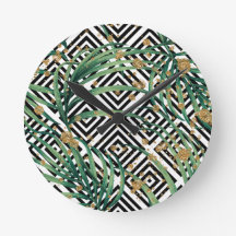 Tropisk svart och vit geometri guldglitter