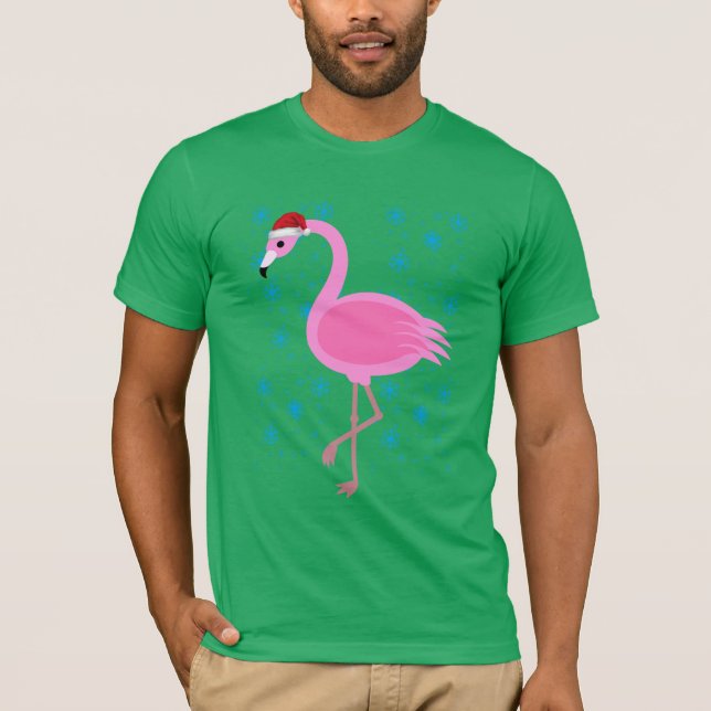 Tropisk T-tröja för julFlamingojultomten. T-shirt (Framsida)