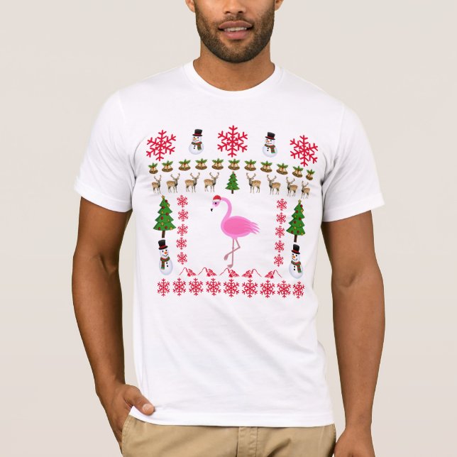 Tropisk T-tröja för julFlamingojultomten. Tee Shirt (Framsida)