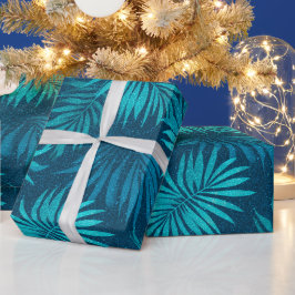 Tropisk Teal Glitter Blå Mönster Presentpapper