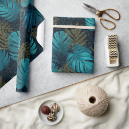 Tropisk Teal Glitter Blå Mönster Presentpapper