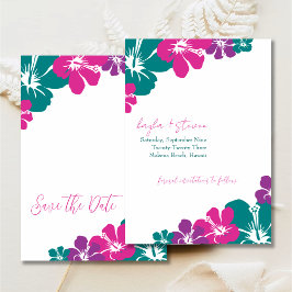 Tropisk Teal Rosa Purpurfärgad Hibiskus Spara Datu Inbjudningar