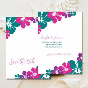 Tropisk Teal Rosa Purpurfärgad Hibiskus Spara Datu Inbjudningar