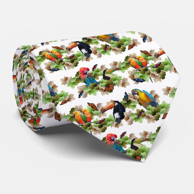 Tropisk Tie Dubbelsidig Print (Vit) Slips (Rullad)