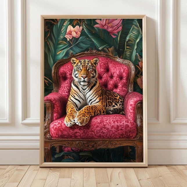 Tropisk Tiger på Rosa Sofa Affisch Eklektisk Tiger (Skapare uppladdad)