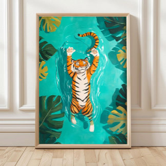 Tropisk Tiger Simmar i Flod Badrumstryck Poster