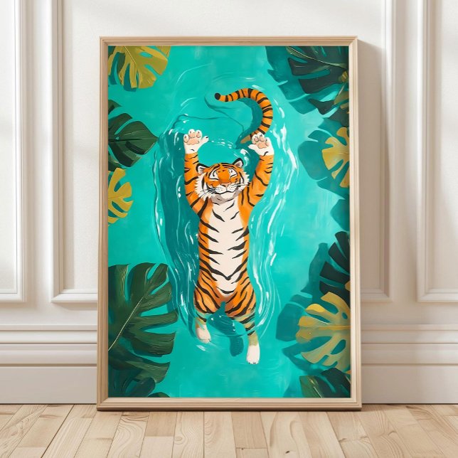 Tropisk Tiger Simmar i Flod Badrumstryck Poster (Skapare uppladdad)