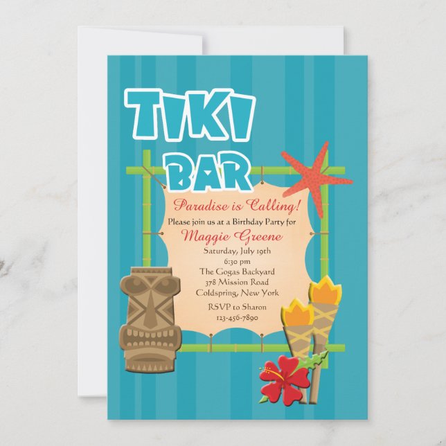 Tropisk Tiki Bar Inbjudan (Framsida)