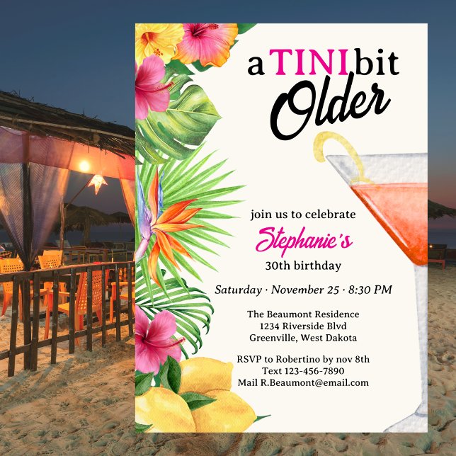 Tropisk Tini Lite äldre Martini 30-årsdag Inbjudningar (Skapare uppladdad)