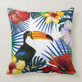 Tropisk Toucan Gult Red Hibiscus Blommigt Beach Kudde
