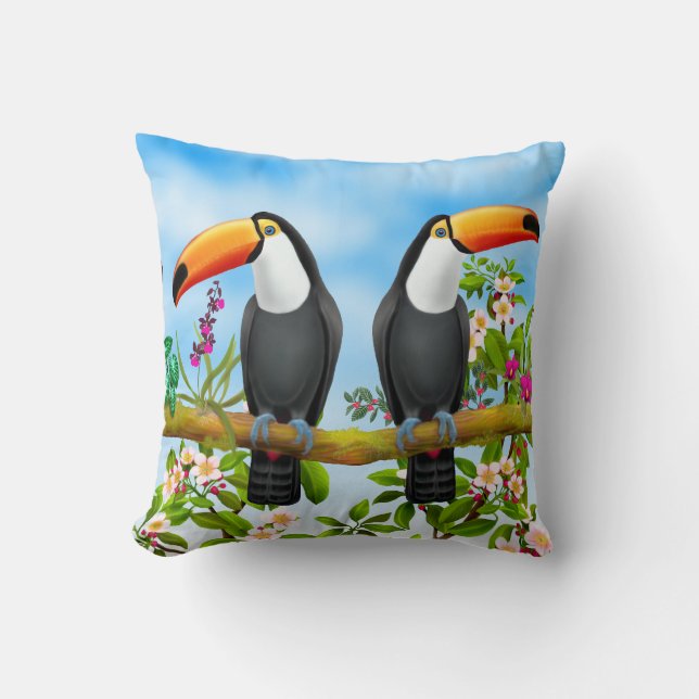 Tropisk Toucans dekorativ kudde (Framsida)
