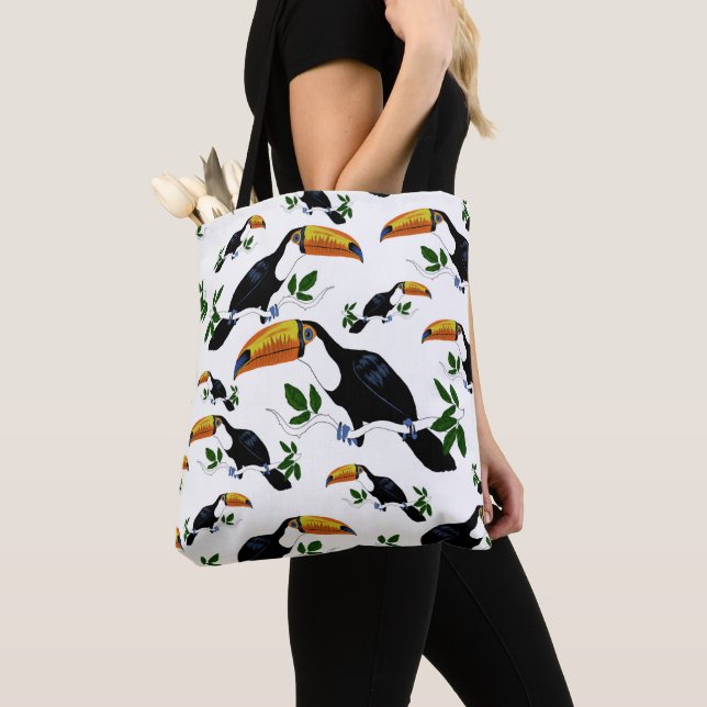 Tropisk Toucans Mönster - Spelande jungeldesign Tygkasse (Närbild)
