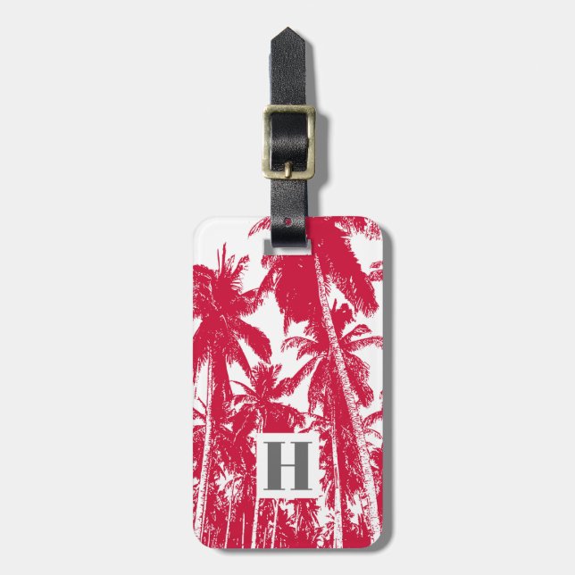 Tropisk Träd Handflatan i Röda och vita Bagagebricka (Vertikal Framsida)