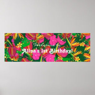 Tropisk trädgård Blommig födelsedagsfest banner Poster