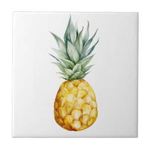 Tropisk Trendig Vattenfärgskildring Ananas Kakelplatta