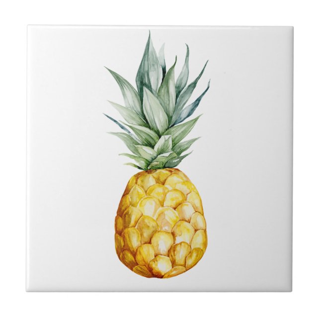 Tropisk Trendig Vattenfärgskildring Ananas Kakelplatta (Framsidan)