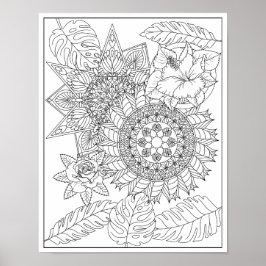 Tropisk Tribal Invecklad Mandala Vuxen Färgning  Poster