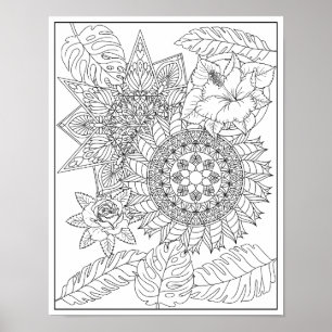 Tropisk Tribal Invecklad Mandala Vuxen Färgning Poster