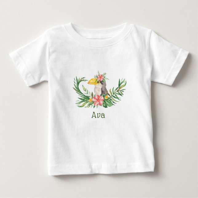 Tropisk Tukan Fågel Blommig Bebis Babyfest T Shirt (Framsida)