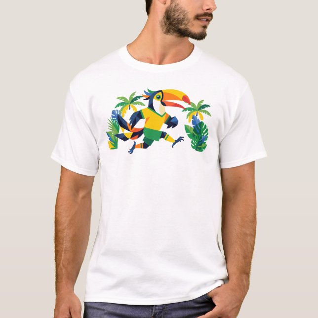 Tropisk Tukan Fotbollsmaskot Ringer T-Shirt (Framsida)