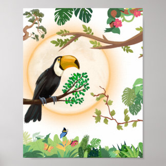 Tropisk Tukanfågel & Djungelblad Estetisk Vägg Poster