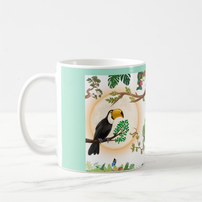Tropisk Tukanfågel & Djungelblad Kaffe Mugg Ae (Vänster)