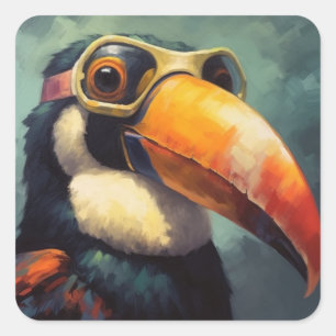 Tropisk Tukanpilot Vintage Aviator Art Fyrkantigt Klistermärke
