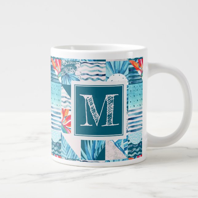 Tropisk turkos geometrisk abstrakt mönster jumbo mugg (Höger)