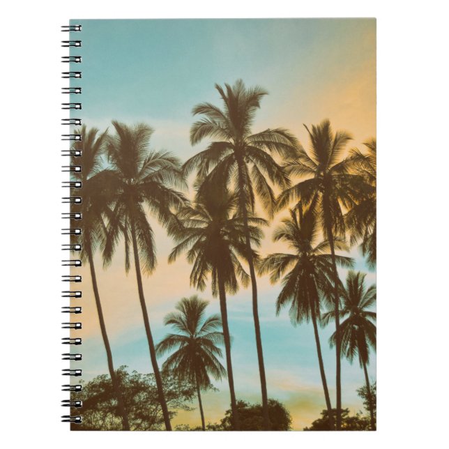 Tropisk twilight: Coconut Handflatan Silhouette Anteckningsbok (Framsidan)