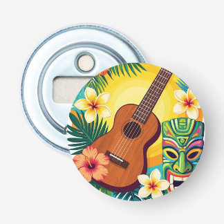 Tropisk Ukulele Tiki Luau-fest T-Shirt Flasköppnare