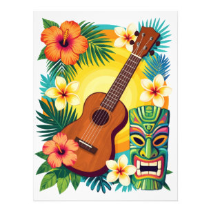 Tropisk Ukulele Tiki Luau Party Känsla T-Shirt Fototryck