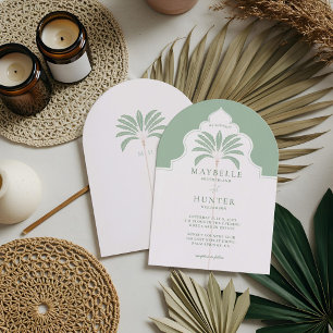 Tropisk utsmyckad dekorativ boho palmer monogram inbjudningar