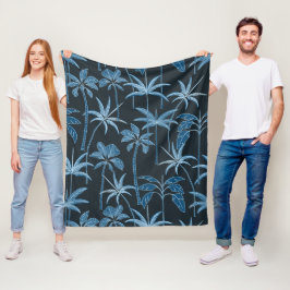 Tropisk värme: Botanisk palm midnatt djungel Fleecefilt