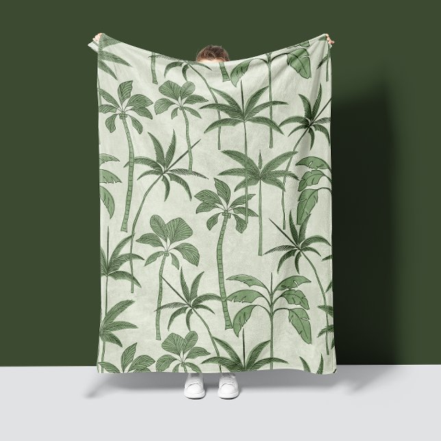 Tropisk värme: Botanisk Palm Vintage Salvia Fleecefilt (Skapare uppladdad)