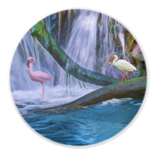 Tropisk vattenfall, Flamingo och Ibis Knopp (Framsidan)