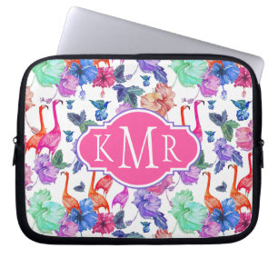 Tropisk vattenfärg Mönster Monogram Laptop Sleeve
