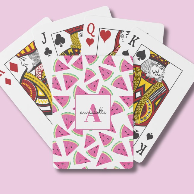 Tropisk Vattenmelon Monogram Casinokort (Tropical watermelon pattern personalized playing cards)
